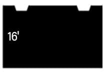 Black silhouette of a structure with two notches on top and 16 text on the left side.
