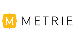 Metrie logo featuring a yellow emblem with a white letter M next to the text METRIE in black capital letters.