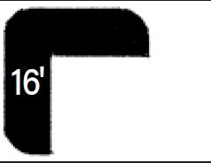 Black right angle with rounded corners and the number 16 inside on a white background.