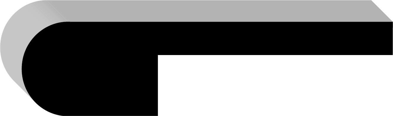 A 3D rendering of a metallic, bent tube with a light gray gradient on top and a solid black underside.