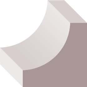 3D geometric shape resembling a quarter cylinder with a curved surface on the right and flat surfaces on the left and bottom, colored in varying shades of grey.