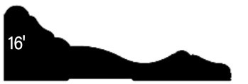 Black silhouette of a 16-foot elevation profile with undulating terrain against a white background.