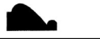 A black abstract shape on a white background, resembling a curved hill with a small dip.