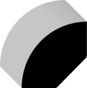 A 3D rendering of a black and gray semicircular object positioned against a white background.