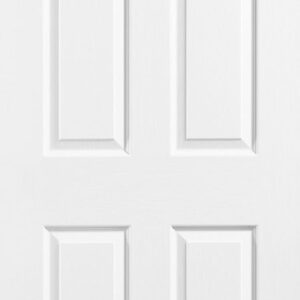A white six-panel door with a simple, classic design.