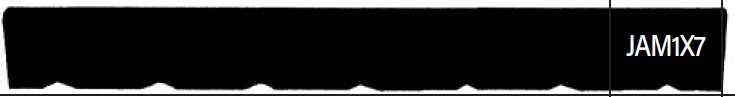 Black rectangular shape with irregular bottom edge and JAM1x7 text in white on the right side.