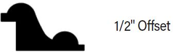 Silhouette of a 1/2 offset shape next to the text reading 1/2 Offset.