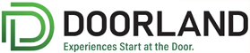 Logo of Doorland with a stylized green and white D on the left and the tagline Experiences Start at the Door beneath the company name.