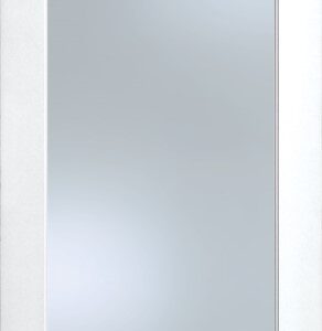 A plain rectangular mirror with a white frame, photographed from the front against a neutral background.