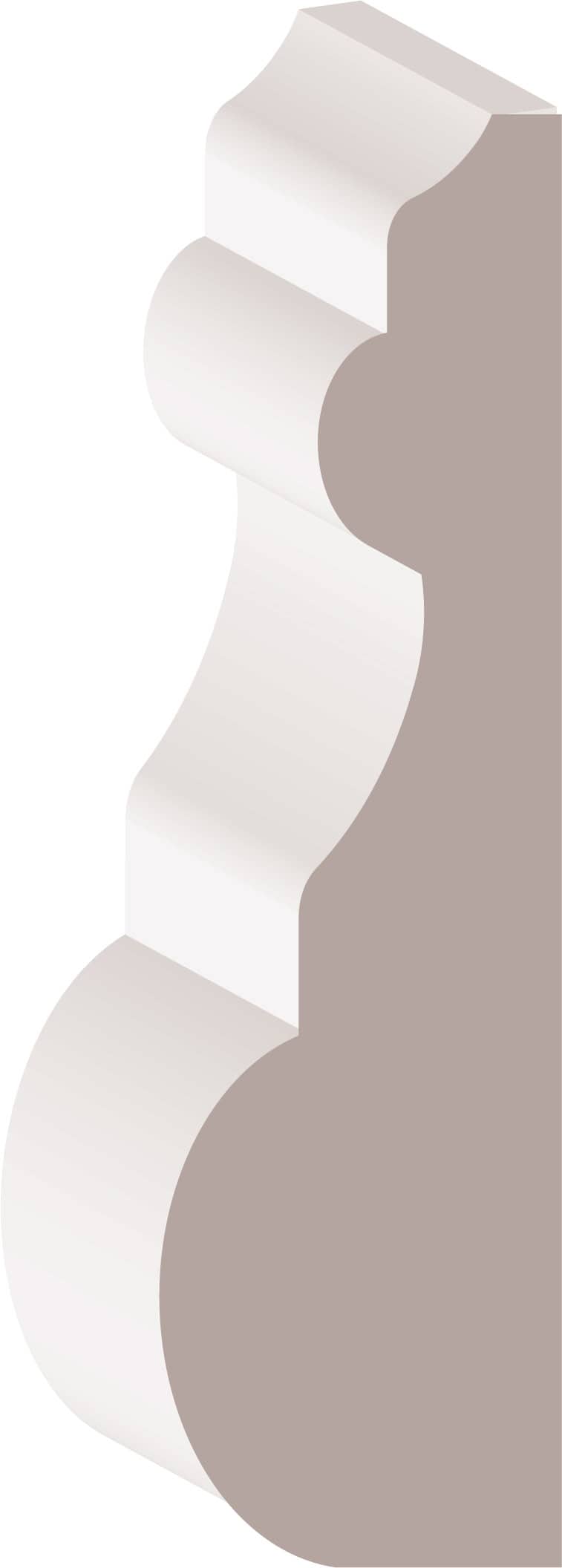 Illustration of an architectural molding with a series of curves and angles in beige and white.