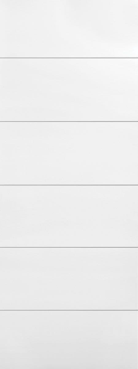 A flat, smooth surface with horizontal white paneling, five panels in total.