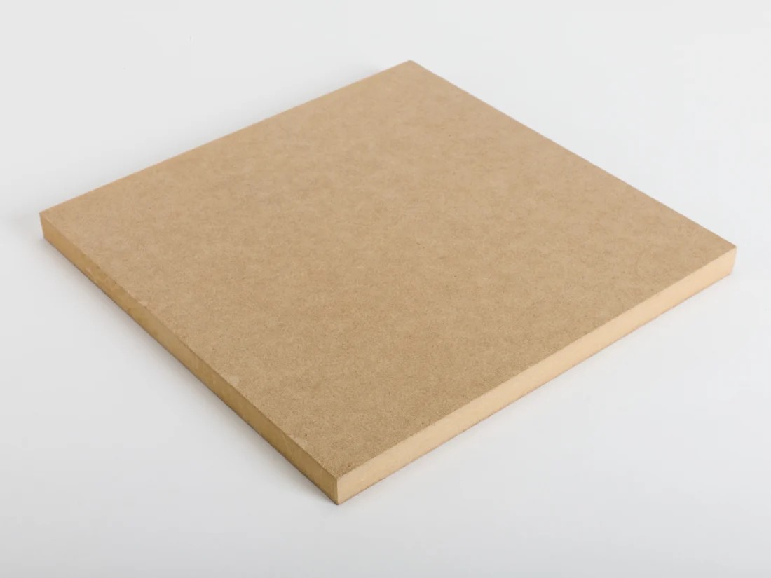 A square MDF board panel on a plain white background.
