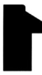 Black silhouette of a geometric shape resembling a partially cut rectangle with a notch on the top right side.