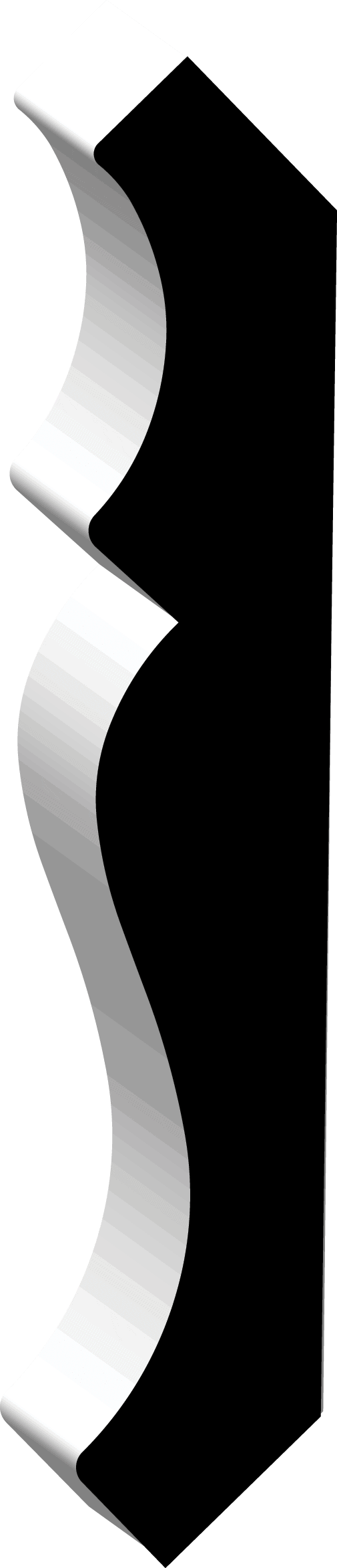 A 3D representation of a curly bracket with a metallic texture, casting a shadow on a plain background.