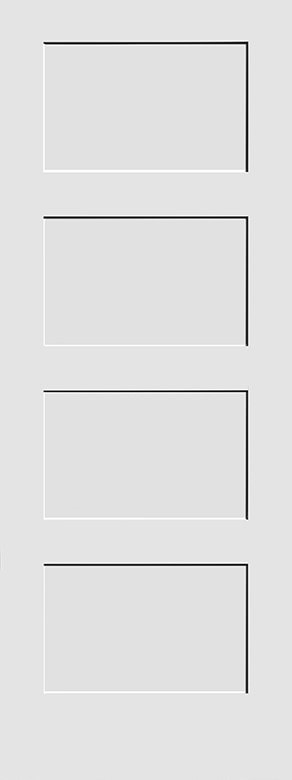 A plain door with four rectangular panels arranged vertically. The door is closed and appears to be made of a smooth material.