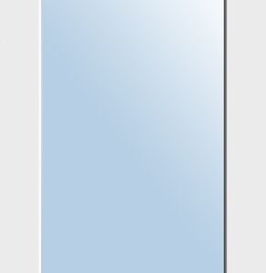A vertical rectangular mirror with a white frame reflecting a light blue gradient.